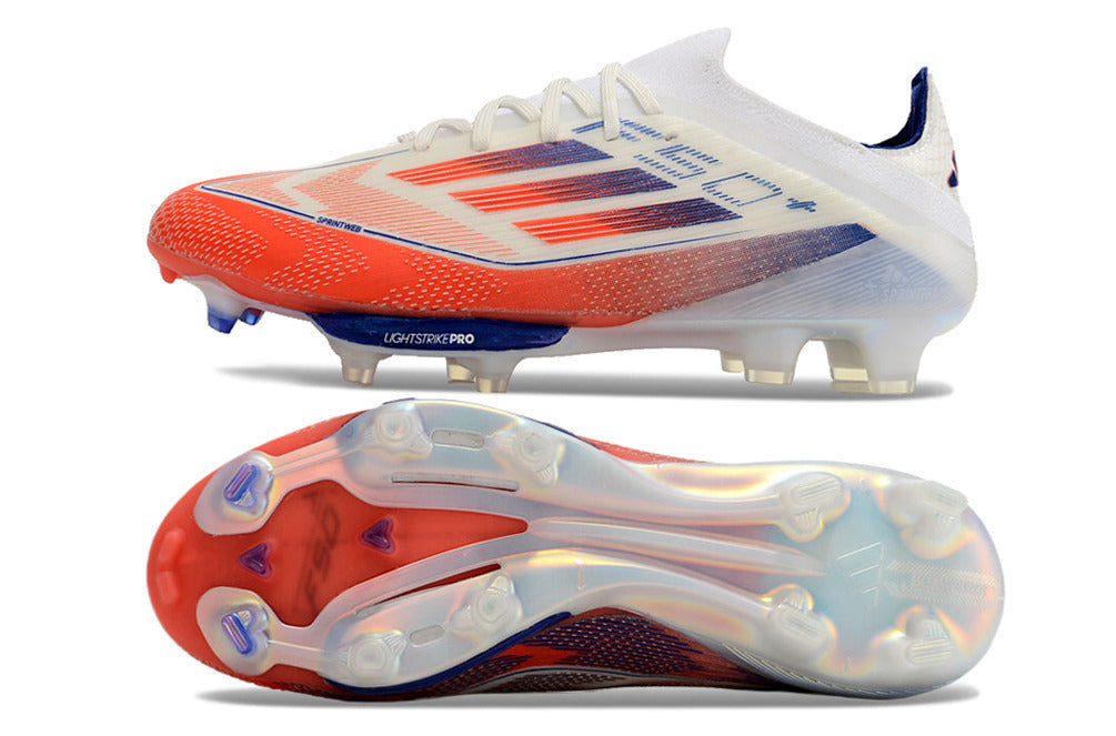Adidas F50 Elite Firm Ground Boots – White / Solar Red / Blue Burst